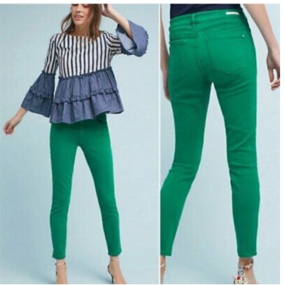 Pilcro and the Letterpress green fit/stet skinny jeans